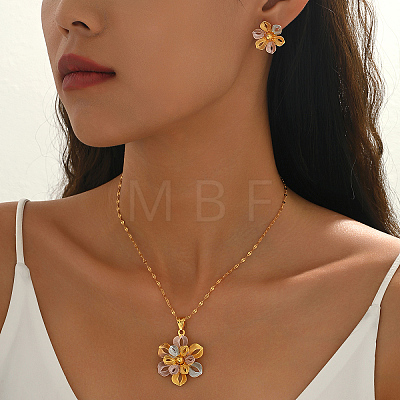 Vintage Brass Flower Stud Earrings & Pendant Necklaces Sets for Women GY5333-1