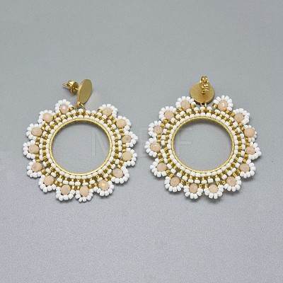 Handmade Woven Glass Beads Dangle Stud Earrings EJEW-F235-N01-1