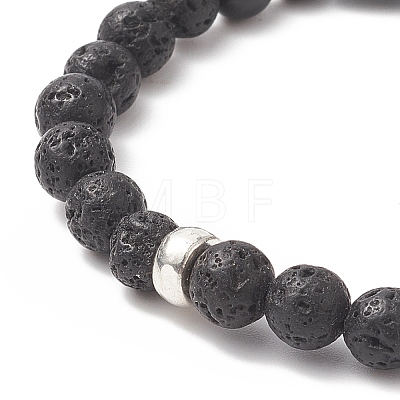 3Pcs 3 Style Natural Lava Rock & Black Onyx Beaded Stretch Bracelets Set BJEW-JB09237-1