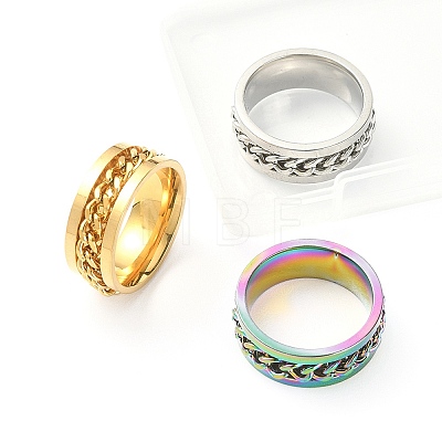 3Pcs 3 Colors 201 Stainless Steel Curb Chain Finger Rings Set for Women RJEW-YW0001-02-1