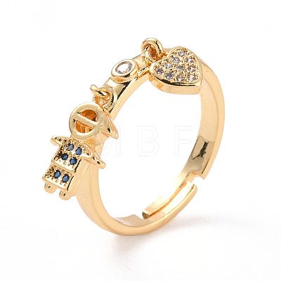 Boy and Heart Cubic Zirconia Charm Adjustable Ring RJEW-C024-08G-1
