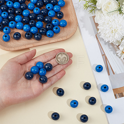150Pcs 2 Colors Spray Painted Round Natural Schima Wood Beads WOOD-PA0001-70-1