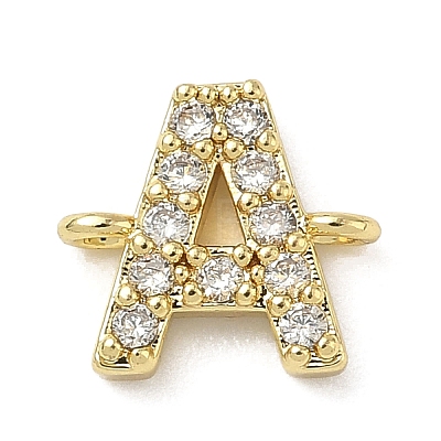 Brass Micro Pave Clear Cubic Zirconia Letter Links Connector Charmss KK-I382-07G-1