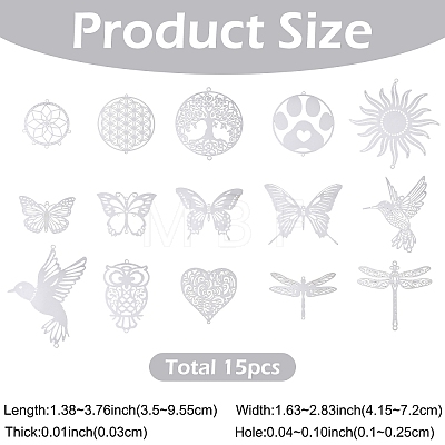 15Pcs 15 Styles 201 Stainless Steel Links Connector Charms STAS-YW0011-13-1
