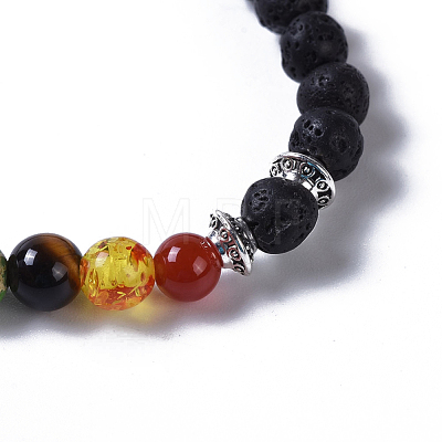 Two Loops Natural Lava Rock & Natural/Synthetic Mixed Stone Beads Warp Stretch Bracelets BJEW-JB04223-01-1