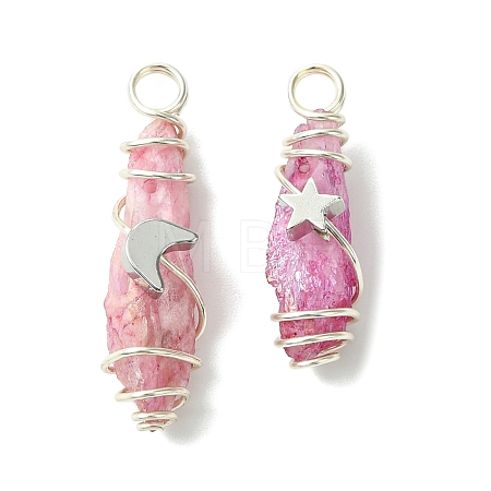 2Pcs Electroplated Natural Quartz Crystal Dyed Copper Wire Wrapped Pendants PALLOY-JF03170-02-1