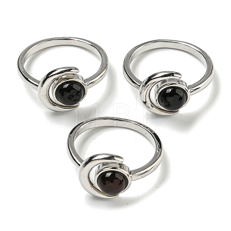 Natural Dyed & Heated Black Agate Adjustable Rings RJEW-K269-09P-03-1