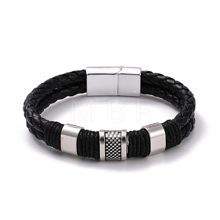 Retro Leather Braided Cord Bracelet for Men X-BJEW-A039-01B-1