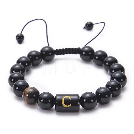 Natural Black Agate & Tiger Eye Round Beaded Adjustable Bracelets HL8029-3-1