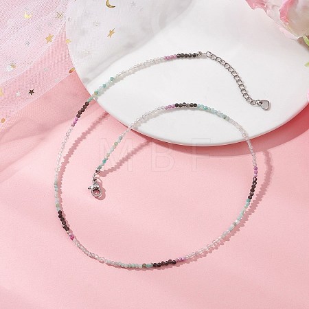 2MM Natural & Synthetic Mixed Gemstone Gradient Color Faceted Round Beaded Necklaces for Women NJEW-JN05865-02-1