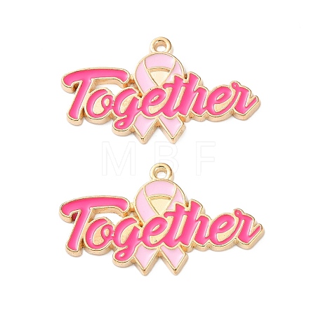 Breast Cancer Awareness Ribbon Zinc Alloy Enamel Pendants ENAM-I079-02G-01-1