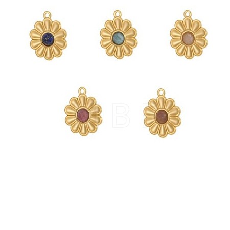 304 Stainless Steel & Natural Gemstone Pendants STAS-OY012-27G-1
