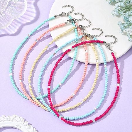 4MM Glass Seed Beaded Necklaces for Women NJEW-JN06543-1
