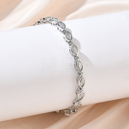 Horse Eye Brass Micro Pave Clear Cubic Zirconia Link Chain Bracelets for Women BJEW-C156-07B-P-1