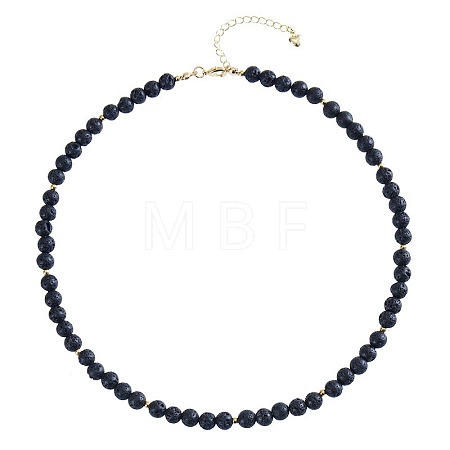 Bohemian 5mm Synthetic Lava Rock Round Beaded Necklaces for Women MF9684-6-1