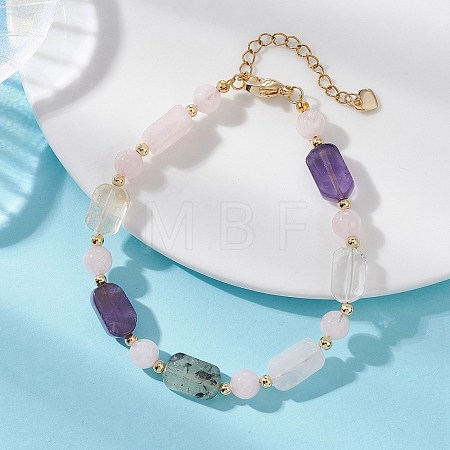 Natural Rose Quartz & Prehnite & Quartz Crystal & Amethyst Beaded Bracelets for Women BJEW-JB13661-1
