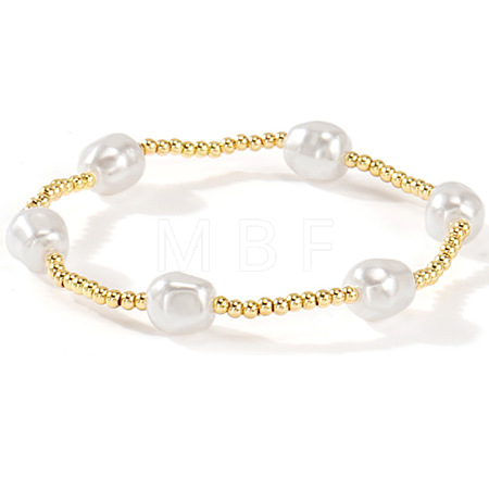 Plastic Imitation Pearl & Brass Beads Stretch Bracelets for Women GJ3337-2-1