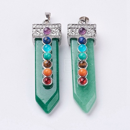 Natural Green Aventurine with Synthetic & Natural Mixed Stone Chakra Big Pendants G-E415-A10-1