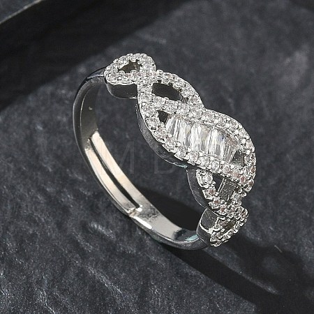 Adjustable Brass & Clear Cubic Zirconia Finger Rings with Interwoven Design CU-CBA7E55-06P-1