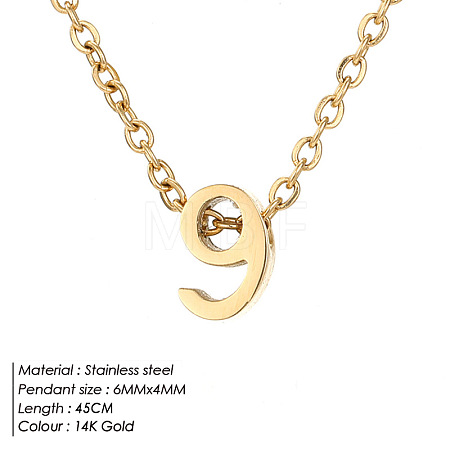 304 Stainless Steel Number Pendant Necklaces FS-WG6717D-07-1