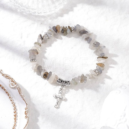 Natural Labradorite Chip Beaded Stretch Bracelets BJEW-JB12316-01-1