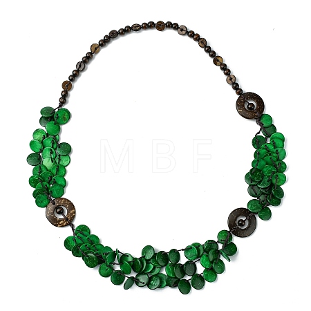 Dyed Natural Coconut Donut & Flat Round Beaded Bib Necklaces NJEW-B088-04-1