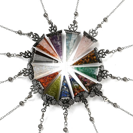 Mixed Gemstone Chip & Resin Dowsing Pendulum Big Pendants G-H293-02P-1