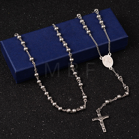 Non-Tarnish 201 Stainless Steel Rosary Bead Necklaces X-NJEW-L427-22P-1