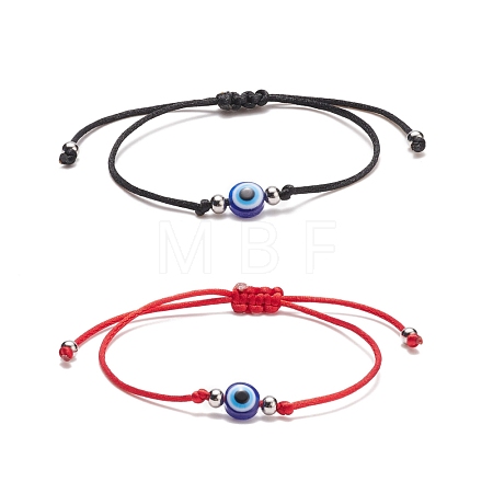 2Pcs 2 Color Resin Evil Eye Braided Bead Bracelets Set BJEW-JB08496-1