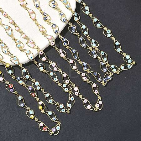 Brass Enamel Evil Eye Link Chain Necklaces NJEW-G183-01G-1