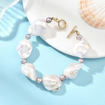 Natural Baroque Pearl Keshi Pearl & Cultured Freshwater Pearl Beaded Bracelets for Women BJEW-JB14089-1