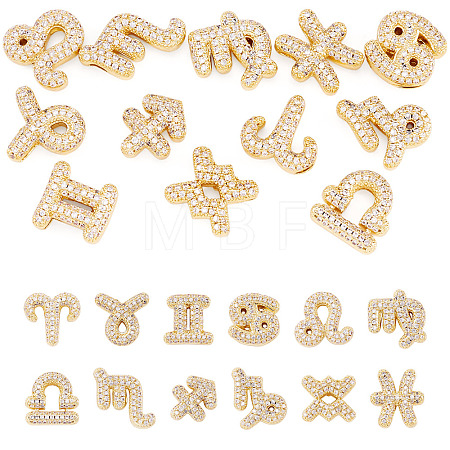 12Pcs 12 Styles Twelve Constellations Brass Micro Pave Clear Cubic Zirconia Pendants KK-TA0008-96G-1