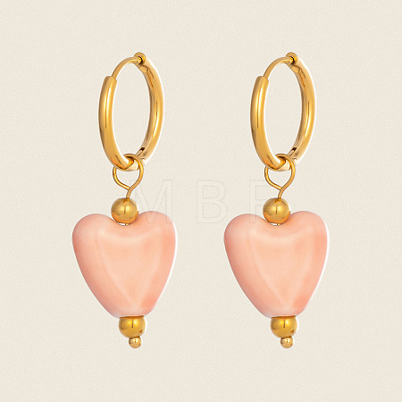 304 Stainless Steel with Handmade Procelain Hoop Dangle Earrings for Women CE4486-1