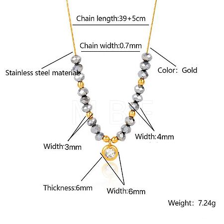 Stainless Steel Crystal Rhinestone Flat Round Pendant Glass Beaded Necklaces for Women GE4228-1-1