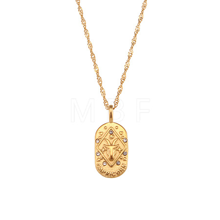 316L Surgical Stainless Steel Micro Pave Clear Cubic Zirconia Oval with Embossed Constellation Pendant Necklaces for Women Men WG0B2D7-04-1