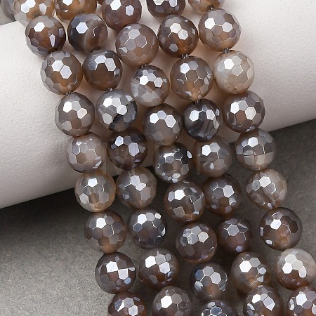 Electroplated Natural Agate Beads Strands G-B191-A07-6mm-12-1