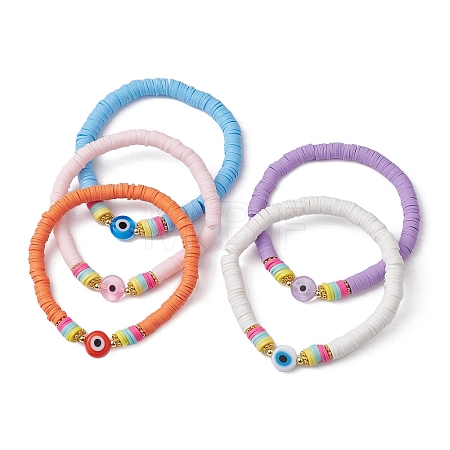 Polymer Clay Heishi Surfer Stretch Bracelet BJEW-JB09641-1