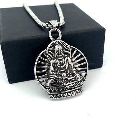 Vintage Punk Style 304 Stainless Steel Buddha Pendant Necklaces for Men MR6737-1