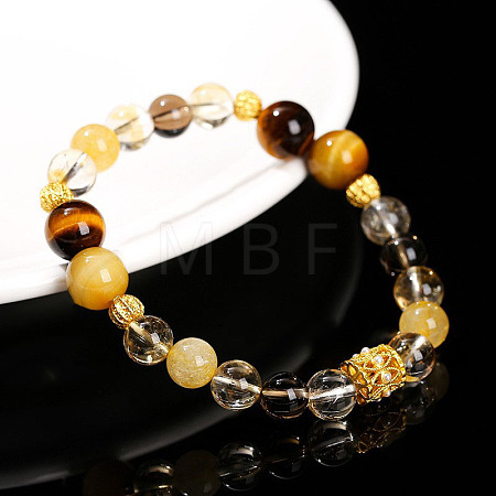 Natural Tiger Eye & Crystal Quartz Round Beads Stretch Bracelets WG049BD-07-1