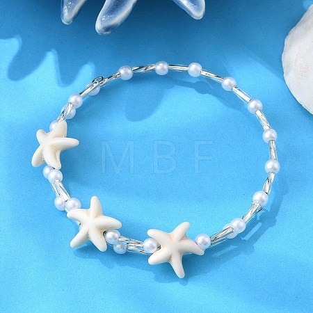 Synthetic Turquoise Beaded Bangles BJEW-JB11588-02-1