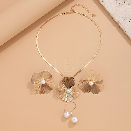 Flower Alloy & Plastic Pearl Pendant Necklace & Stud Earring Sets FS-WG43B4A-07-1