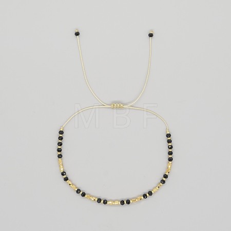 Adjustable Boho Natural Obsidian Faceted Rondelle Braided Bead Bracelets OW0255-8-1
