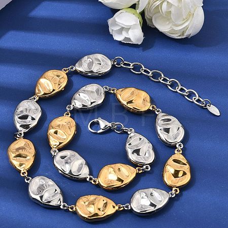 Two Tone 316L Surgical Stainless Steel Textured Flat Teardrop Link Chain Necklaces NJEW-D297-03GP-1
