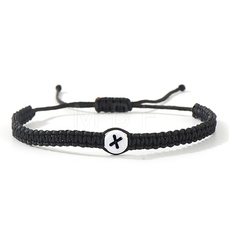 Flat Round with Letter Pattern Resin Beads Braided Bead Bracelets FS-WG43323-24-1