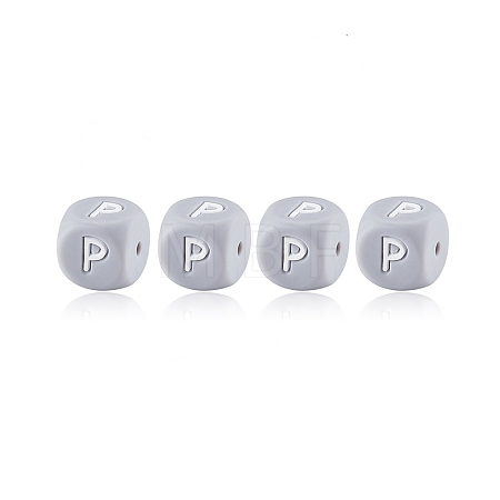 20Pcs Grey Cube Letter Silicone Beads 12x12x12mm Square Dice Alphabet Beads with 2mm Hole Spacer Loose Letter Beads for Bracelet Necklace Jewelry Making JX436P-1