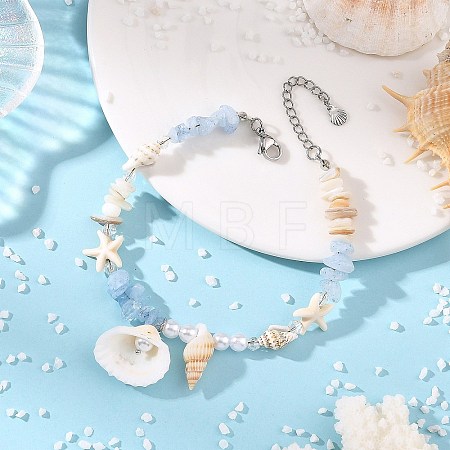 Ocean Natural Clam Shell Charm Anklets AJEW-AN00839-01-1