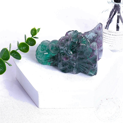 Natural Fluorite Carved Dragon Head Figurines PW-WGCF919-07-1