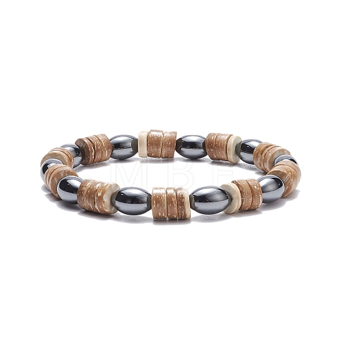 Coconut & Synthetic Hematite Stretch Bracelet BJEW-JB08093-1