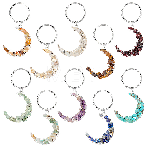 Moon Tibetan Style Alloy & Gemstone Chip Keychains KEYC-AB00069-1