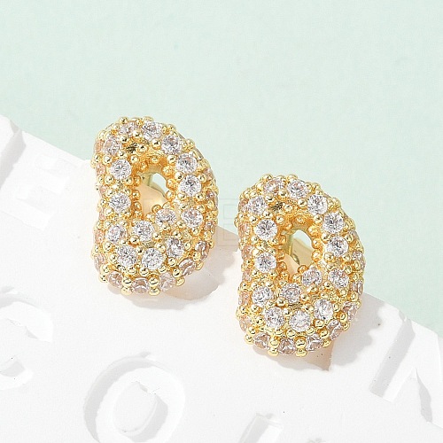 Brass Micro Pave Cubic Zirconia Stud Earrings EJEW-Z091-04G-D-1